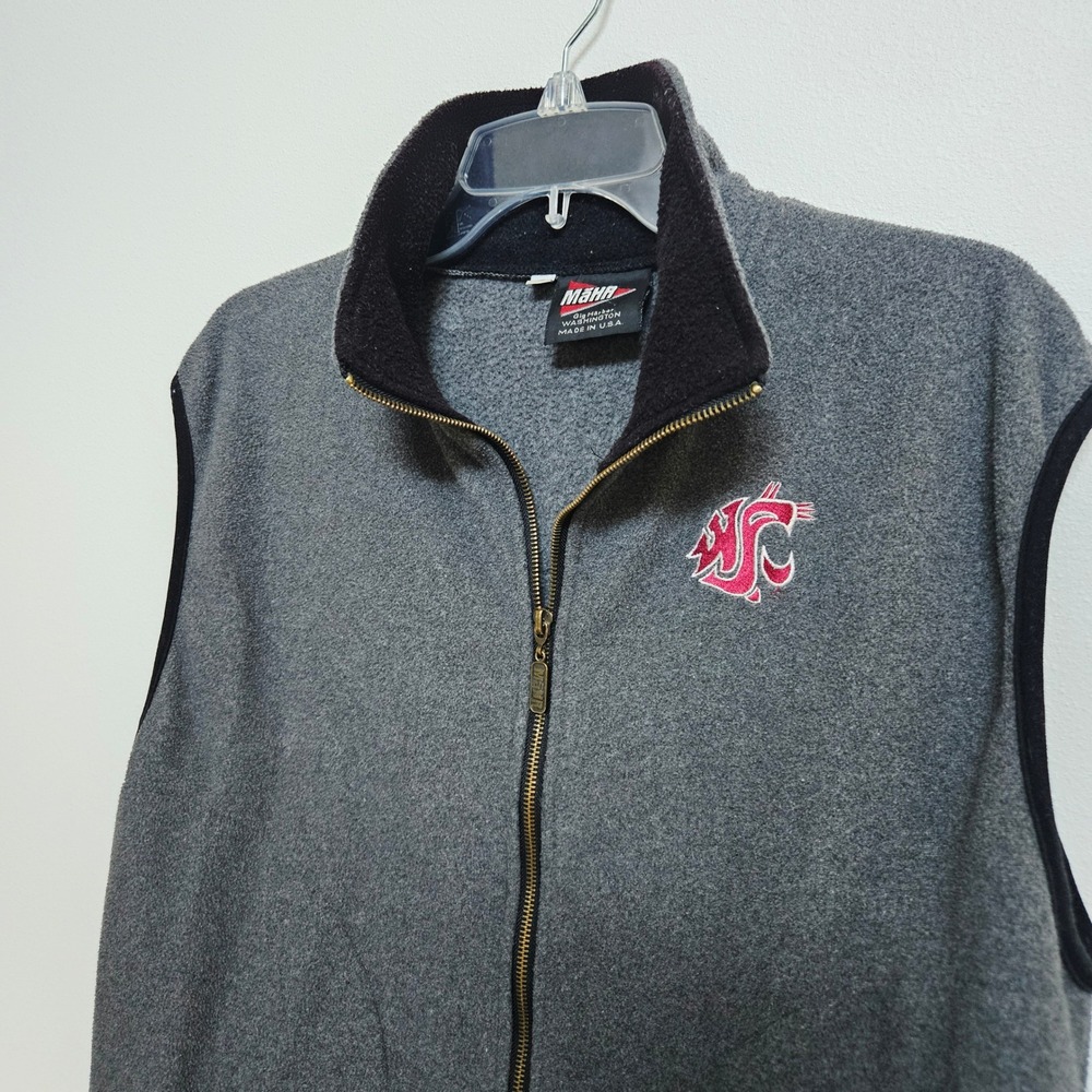 Vintage Mahr WSU Cougars Fleece Vest Gray Full Zip Made in USA Small - Picture 3 of 7